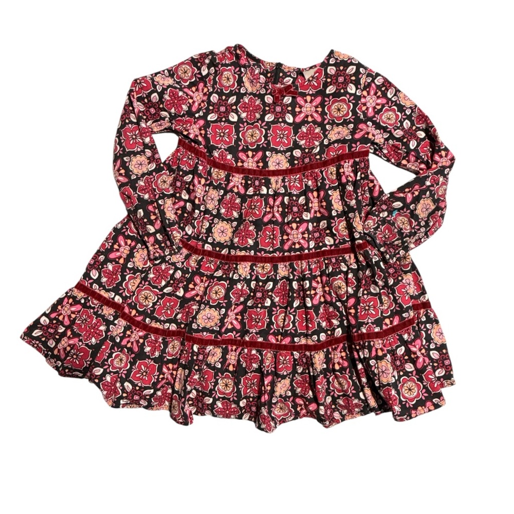 Hanna Andersson Girls Floral Tiered Dress Size 120 (US 6-7) Pink Black